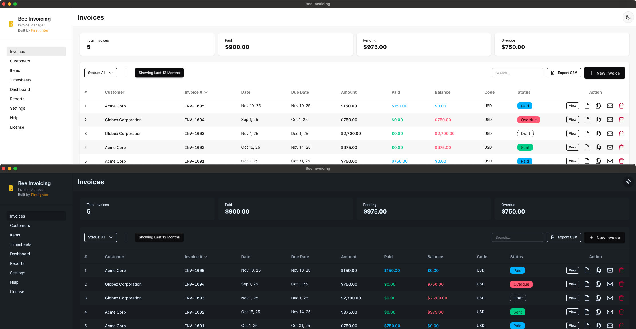 Bee Invoicing App Screenshot